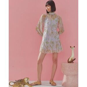 ALEMAIS Paisley Floral SILK Sheer Lace Boho Tunic V-Neck Dress Size 6